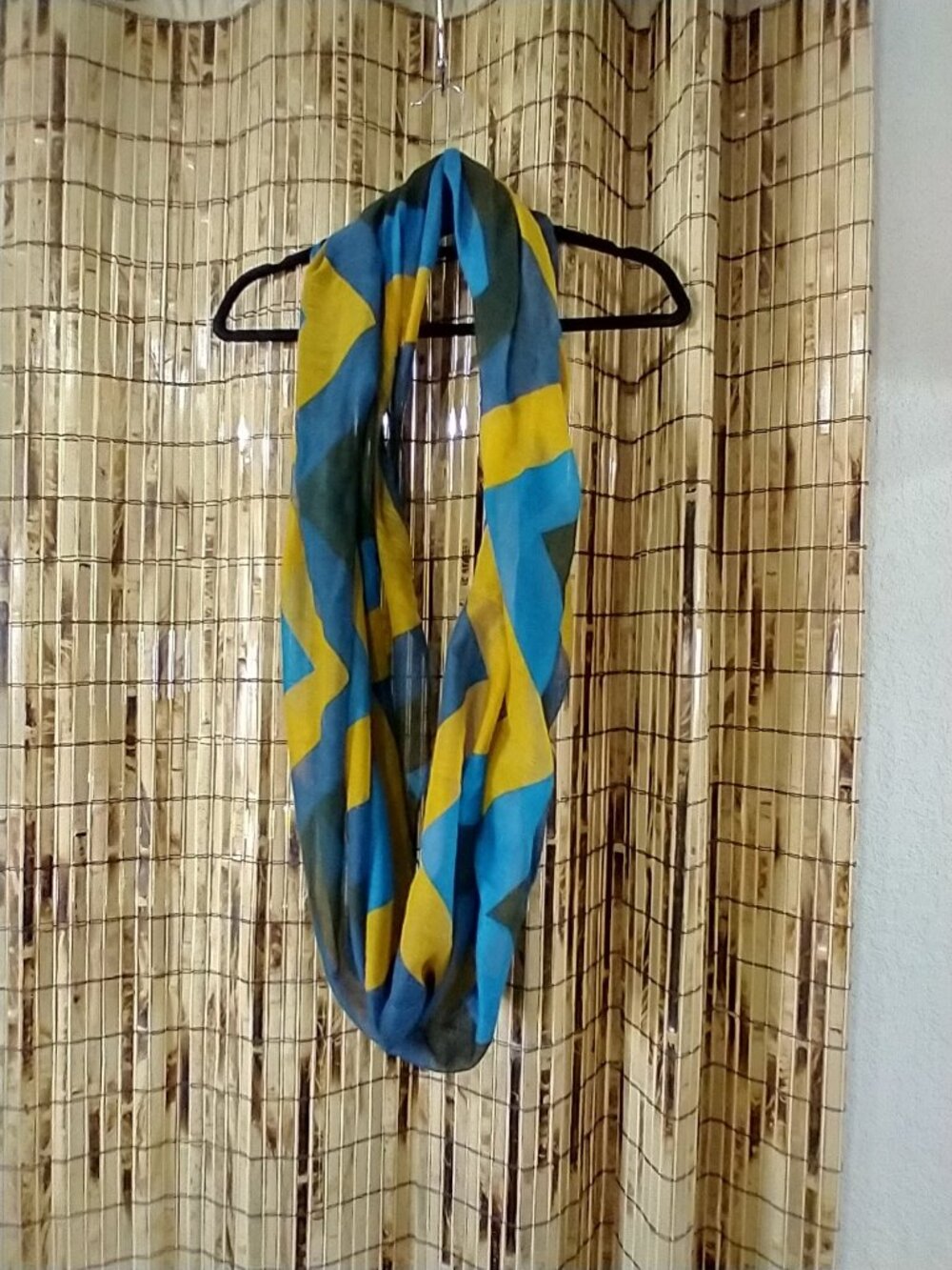 Yellow & Blue Geometric / Chevron Lightweight Infinity Scarf